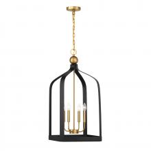  7-7802-4-143 - Sheffield 4-Light Pendant in Matte Black with Warm Brass Accents