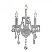  W23103C13-CL - Provence 3-Light Chrome Finish and Clear Crystal Candle Wall Sconce Light 13 in. W x 18 in. H Medium