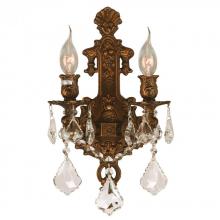  W23315FG12 - Versailles 2-Light French Gold Finish Crystal Wall Sconce Light 12 in. W x 13 in. H Medium