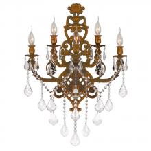  W23318FG19 - Versailles 5-Light French Gold Finish Crystal Wall Sconce Light 19 in. W x 32 in. H Large Two 2 Tier