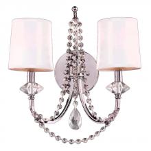  W23956C14-CL - Gatsby 2-Light Chrome Finish and Clear Crystal Wall Sconce Light with White Silk Shade 14 in. W x 16