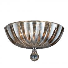  W33141C12-GT - Mansfield 3-Light Chrome Finish and Golden Teak Crystal Bowl Flush Mount Ceiling Light 12 in. Small