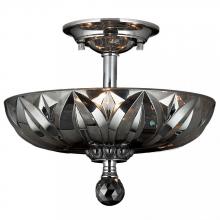  W33142C12-SM - Mansfield 3-Light Chrome Finish and Smoke Crystal Bowl Semi Flush Mount Ceiling Light 12 in. Small