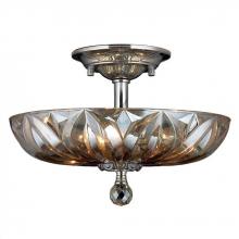  W33142C16-GT - Mansfield 4-Light Chrome Finish and Golden Teak Crystal Bowl Semi Flush Mount Ceiling Light 16 in. M