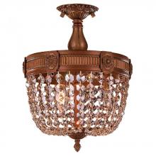  W33353FG12-GT - Winchester 3-Light French Gold Finish and Golden Teak Crystal Semi Flush Mount Ceiling Light 12 in. 