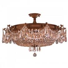  W33354FG30-GT - Winchester 10-Light French Gold Finish and Golden Teak Crystal Semi Flush Mount Ceiling Light 30 in.