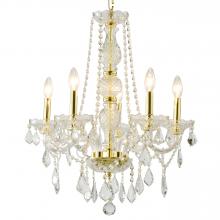  W83104G21-CL - Provence 5-Light Gold Finish and Clear Crystal Chandelier 21 in. Dia x 26 in. H Medium