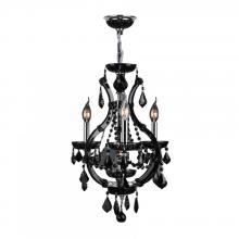  W83114C16-BL - Lyre Collection 4 Light Chrome Finish and Black Crystal Chandelier 16" D x 28" H Mini