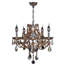  W83116C19-AM - Lyre Collection 5 Light Chrome Finish and Amber Crystal Chandelier 19" D x 18" H Medium