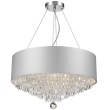 W83137C20-SV - Gatsby 8-Light Chrome Finish and Clear Crystal Chandelier with White Acrylic drum Shade 20 in. Dia x