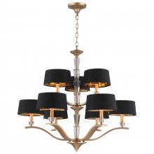  W83138MG34 - Gatsby  9-Light Matte Gold Finish with Black Empire Shade Chandelier 34 in. Dia x 30 in. H Two Tier