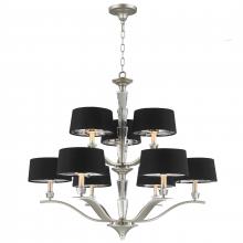  W83138MN34 - Gatsby  9-Light Matte Nickel Finish with Black Empire Shade Chandelier 34 in. Dia x 30 in. H Two Tie