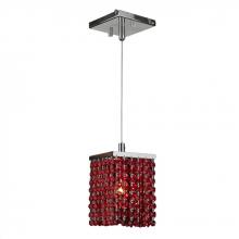  W83154C5-RD - Prism 1-Light Chrome Finish and Red Crystal Square Mini Pendant 5 in. L x 5 in. W x 8 in. H