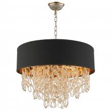  CP270CG20 - Halo Collection 6 Light Champagne GoldFinish and Golden Teak Crystal with Black Drum Shade Pendant D