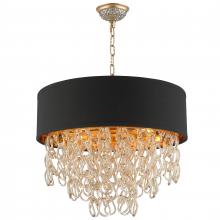  CP270MG20 - Halo Collection 6 Light Matte GoldFinish and Golden Teak Crystal with Black Drum Shade Pendant D20&#