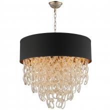  CP271CG24 - Halo Collection 9 Light Champagne Gold Finish and Golden Teak Crystal with Black Drum Shade Pendant