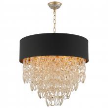  CP271MG24 - Halo Collection 9 Light Matte Gold Finish and Golden Teak Crystal with Black Drum Shade Pendant D24&