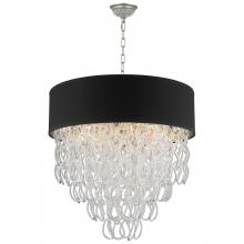  CP271MN24 - Halo Collection 9 Light Matte Nickel Finish and Clear Crystal with Black Drum Shade Pendant D24"