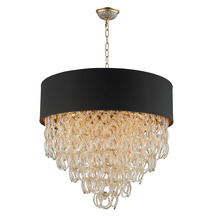  CP272CG28 - Halo Collection 9 Light Champage Gold Finish and Golden Teak Crystal with Black Drum Shade Pendant D