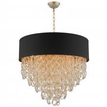  CP272MG28 - Halo Collection 12 Light Matte Gold Finish and Golden Teak Crystal with Black Drum Shade Pendant D28