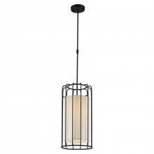  W83290MB10 - Sprocket 1-Light Metal Cage Pendant Light in Matte Black Finish with Ivory Shade 10 in. Dia x 20 in.