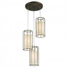  W83291BP20 - Sprocket 3-Light Metal Cage Kitchen Island Cluster Pendant in Antique Bronze Finish with Ivory Shade