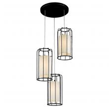  W83291MB20 - Sprocket 3-Light Metal Cage Kitchen Island Cluster Pendant Matte Black Finish with Ivory Shade Finis