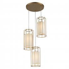  W83291MG20 - Sprocket 3-Light Metal Cage Kitchen Island Cluster Pendant in Matte Gold Finish with Ivory Shade Fin