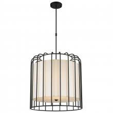  W83292MB24 - Sprocket 9-Light Metal Cage Pendant Light in Matte Black Finish with Ivory Shade 24 in. Dia x 24 in.