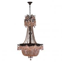  W83355F30-GT - Winchester Collection 10 Light Flemish Brass Finish and Golden Teak Crystal Chandelier 30" D x 5