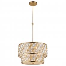  W83410MG20-CM - Paris 9-Light Matte Gold Finish with Clear and Golden Teak Crystal drum Two 2 Tier Pendant Light 20