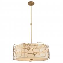  W83444MG24 - Montauk 9-Light Matte Gold Finish Pendant Light with Ivory Linen drum Shade 24 in. Dia x 9 in. H Lar