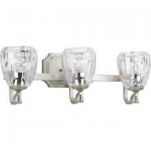  P300118-134 - Anjoux Collection Three-Light Silver Ridge Clear Water Glass Luxe Bath Vanity Light