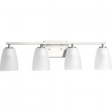  P300134-009 - Leap Collection Four-Light Brushed Nickel Etched Glass Modern Bath Vanity Light