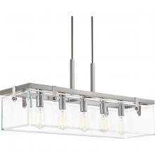  P400116-009 - Glayse Collection Five-Light Brushed Nickel Clear Glass Luxe Linear Chandelier Light
