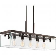  P400116-020 - Glayse Collection Five-Light Antique Bronze Clear Glass Luxe Linear Chandelier Light