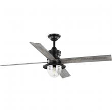  P250075-31M-WB - Gillen 56" 4-Blade LED Indoor/Outdoor Matte Black Vintage Electric Ceiling Fan with Light Kit an