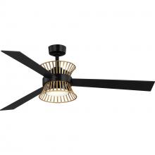  P250110-31M-30 - Bisbee Collection 55-in Three-Blade Matte Black Global Ceiling Fan with Rattan colored accent