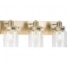  P300047-163 - Calhoun Collection Three-Light Vintage Brass Clear Glass Farmhouse Bath Vanity Light