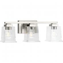  P300379-009 - Gilmour Collection Three-Light Modern Farmhouse Brushed Nickel Clear Glass Bath Vanity Light