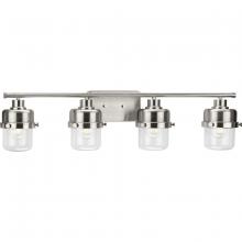  P300425-009 - Beckner Collection Four-Light Brushed Nickel Clear Glass Urban Industrial Bath Light