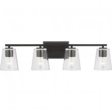  P300460-31M - Vertex Collection Four-Light Matte Black Clear Glass Contemporary Bath Light