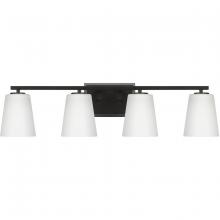  P300464-31M - Vertex Collection Four-Light Matte Black Etched White Glass Contemporary Bath Light
