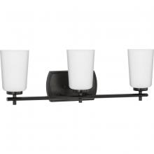  P300467-31M - Adley Collection Three-Light Matte Black Etched Opal Glass New Traditional Bath Vanity Light