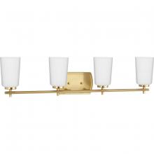 P300468-012 - Adley Collection Four-Light Satin Brass Etched Opal Glass New Traditional Bath Vanity Light