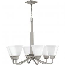  P400119-009 - Clifton Heights Collection Six-Light Brushed Nickel Etched Glass Craftsman Chandelier Light
