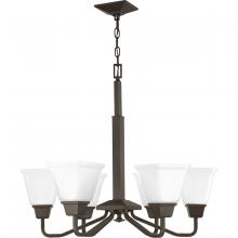  P400119-020 - Clifton Heights Collection Six-Light Antique Bronze Etched Glass Craftsman Chandelier Light
