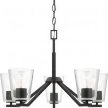  P400341-31M - Vertex Collection Five-Light Matte Black Clear Glass Contemporary Chandelier