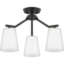  P400342-31M - Vertex Collection Three-Light Matte Black Etched White Contemporary Convertible Chandelier
