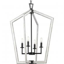  P500378-31M - Galloway Collection Four-Light 30" Matte Black Modern Farmhouse Foyer Light with Distressed Whit